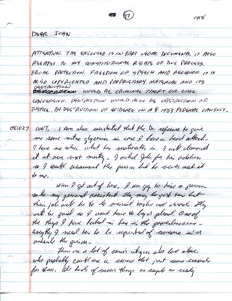 Dr John WorldPeace 2008 Prison Journal